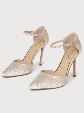 Badgley Mischka Jewel Jailene Ankle Strap Stiletto Champagne Satin Size 8.5